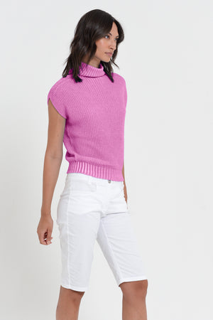 Ribbed Mini Knit - Women's Ribbed Sleeveless Knitted Sweater - Candy