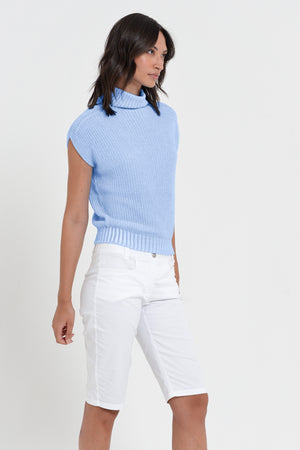 Ribbed Mini Knit - Women's Ribbed Sleeveless Knitted Sweater - Cielo