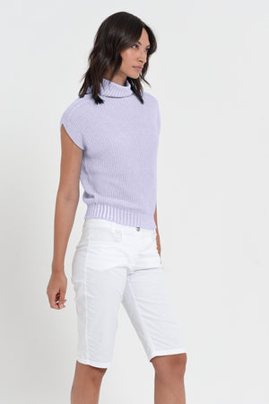 Ribbed Mini Knit - Women's Ribbed Sleeveless Knitted Sweater - Lilac