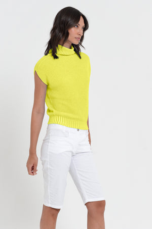 Ribbed Mini Knit - Women's Ribbed Sleeveless Knitted Sweater - Lime