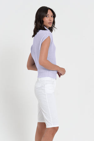Ribbed Mini Knit - Women's Ribbed Sleeveless Knitted Sweater - Lilac