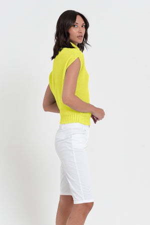 Ribbed Mini Knit - Women's Ribbed Sleeveless Knitted Sweater - Lime