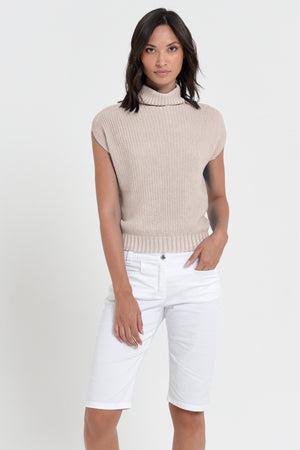 Ribbed Mini Knit - Women's Ribbed Sleeveless Knitted Sweater - Canapa