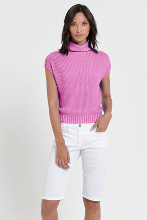 Ribbed Mini Knit - Women's Ribbed Sleeveless Knitted Sweater - Candy
