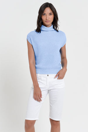 Ribbed Mini Knit - Women's Ribbed Sleeveless Knitted Sweater - Cielo