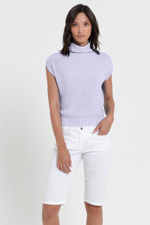 Ribbed Mini Knit - Women's Ribbed Sleeveless Knitted Sweater - Lilac