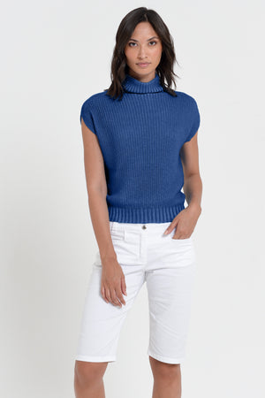 Ribbed Mini Knit - Women's Ribbed Sleeveless Knitted Sweater - Pacific