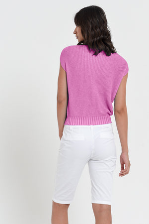 Ribbed Mini Knit - Women's Ribbed Sleeveless Knitted Sweater - Candy