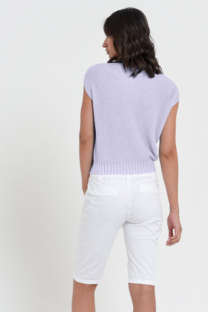 Ribbed Mini Knit - Women's Ribbed Sleeveless Knitted Sweater - Lilac