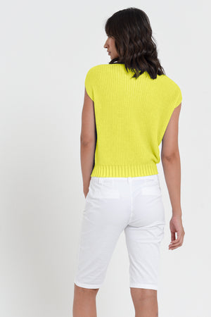 Ribbed Mini Knit - Women's Ribbed Sleeveless Knitted Sweater - Lime