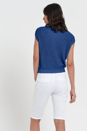 Ribbed Mini Knit - Women's Ribbed Sleeveless Knitted Sweater - Pacific