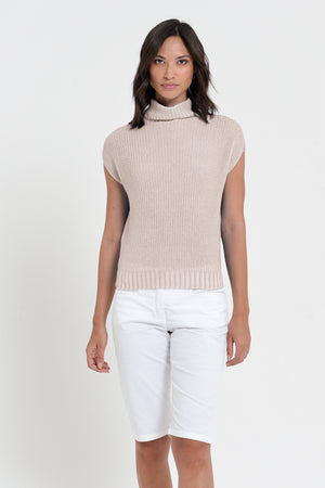 Ribbed Mini Knit - Women's Ribbed Sleeveless Knitted Sweater - Canapa
