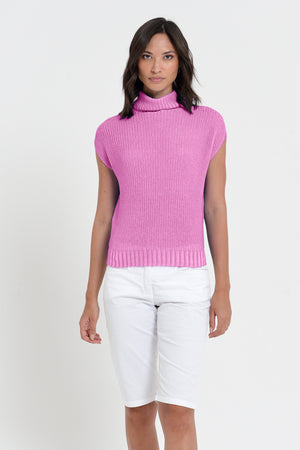 Ribbed Mini Knit - Women's Ribbed Sleeveless Knitted Sweater - Candy