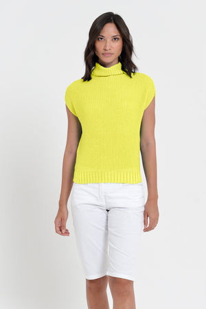 Ribbed Mini Knit - Women's Ribbed Sleeveless Knitted Sweater - Lime