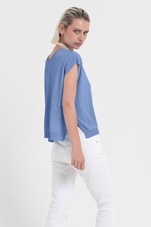 Positano Knit - Women's V-Neck Cotton Sweater - Bay