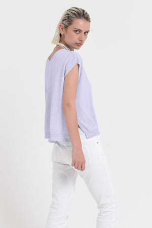 Positano Knit - Women's V-Neck Cotton Sweater - Lilac