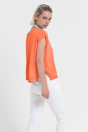 Positano Knit - Women's V-Neck Cotton Sweater - Spritz
