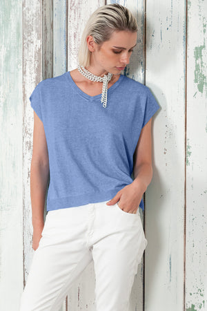 Positano Knit - Women's V-Neck Cotton Sweater - Bay