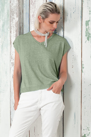 Positano Knit - Women's V-Neck Cotton Sweater - Palm