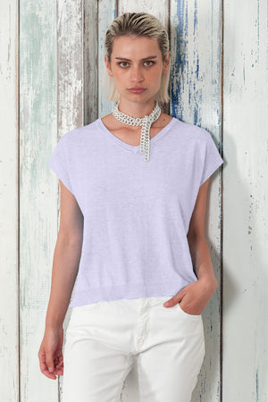 Positano Knit - Women's V-Neck Cotton Sweater - Lilac