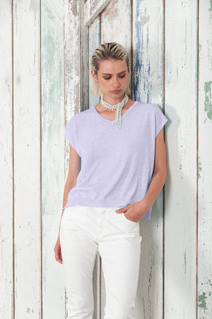 Positano Knit - Women's V-Neck Cotton Sweater - Lilac