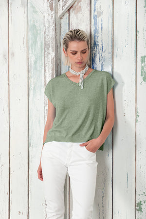 Positano Knit - Women's V-Neck Cotton Sweater - Palm