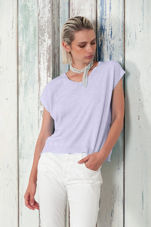 Positano Knit - Women's V-Neck Cotton Sweater - Lilac