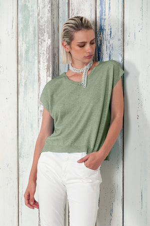 Positano Knit - Women's V-Neck Cotton Sweater - Palm