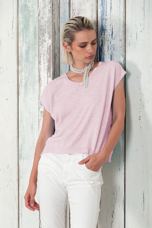 Positano Knit - Women's V-Neck Cotton Sweater - Rose