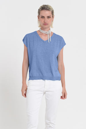 Positano Knit - Women's V-Neck Cotton Sweater - Bay