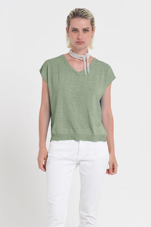 Positano Knit - Women's V-Neck Cotton Sweater - Palm