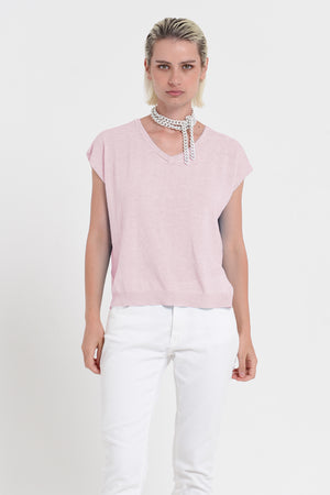 Positano Knit - Women's V-Neck Cotton Sweater - Rose