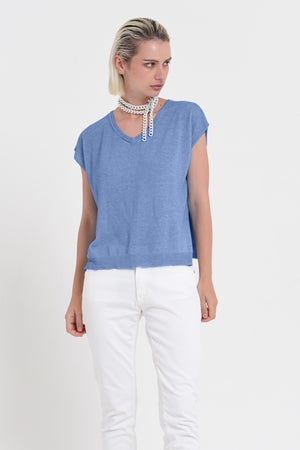 Positano Knit - Women's V-Neck Cotton Sweater - Bay