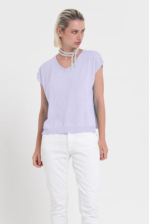 Positano Knit - Women's V-Neck Cotton Sweater - Lilac