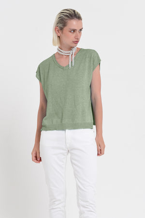 Positano Knit - Women's V-Neck Cotton Sweater - Palm