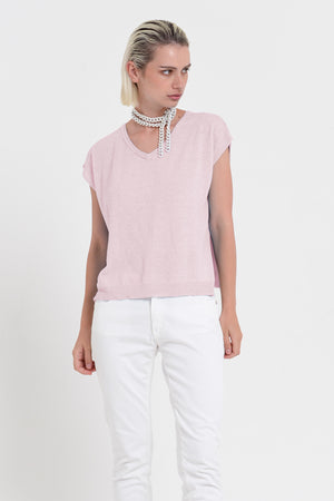 Positano Knit - Women's V-Neck Cotton Sweater - Rose