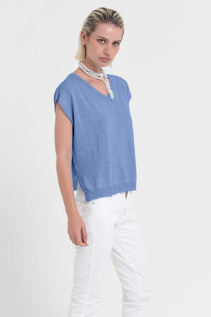 Positano Knit - Women's V-Neck Cotton Sweater - Bay