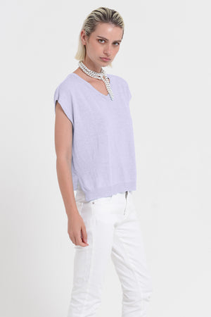 Positano Knit - Women's V-Neck Cotton Sweater - Lilac