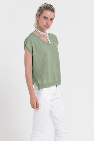 Positano Knit - Women's V-Neck Cotton Sweater - Palm