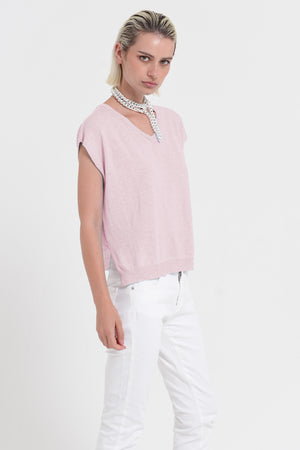 Positano Knit - Women's V-Neck Cotton Sweater - Rose