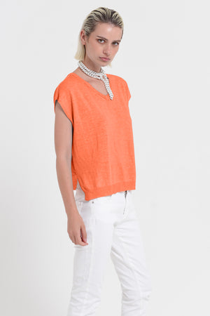Positano Knit - Women's V-Neck Cotton Sweater - Spritz