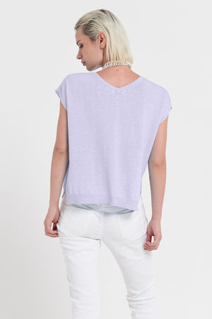 Positano Knit - Women's V-Neck Cotton Sweater - Lilac