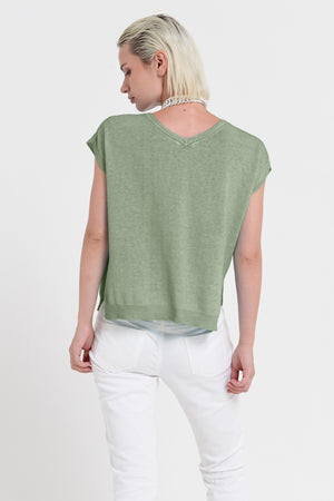 Positano Knit - Women's V-Neck Cotton Sweater - Palm