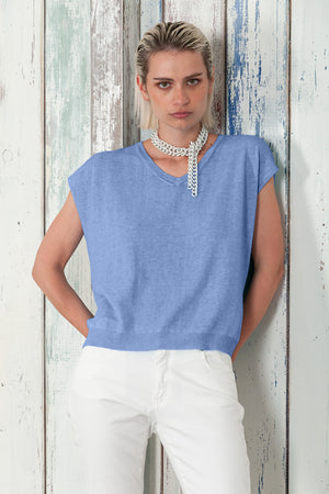 Positano Knit - Women's V-Neck Cotton Sweater - Bay