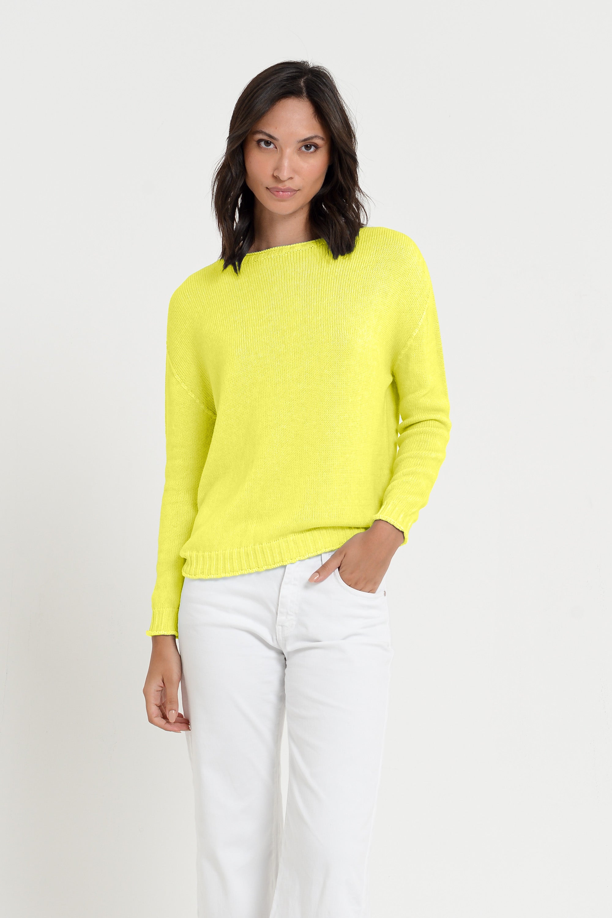 Vaze Knit - Women's Cotton Knit Sweater - Lime