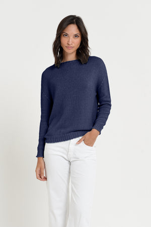 Vaze Knit - Women's Cotton Knit Sweater - Navy