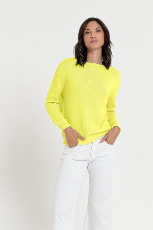 Vaze Knit - Women's Cotton Knit Sweater - Lime