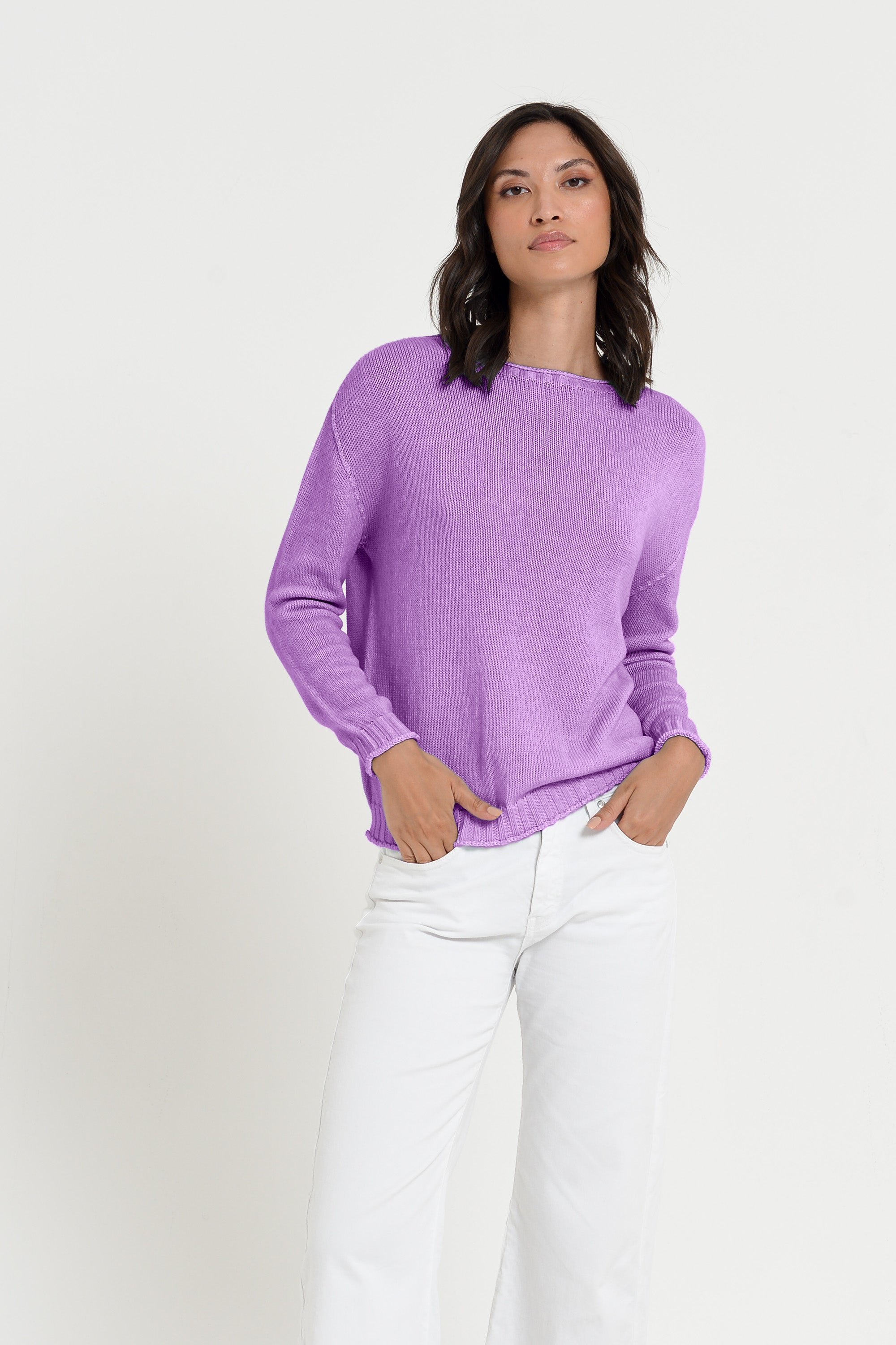 Vaze Knit - Women's Cotton Knit Sweater - Morado