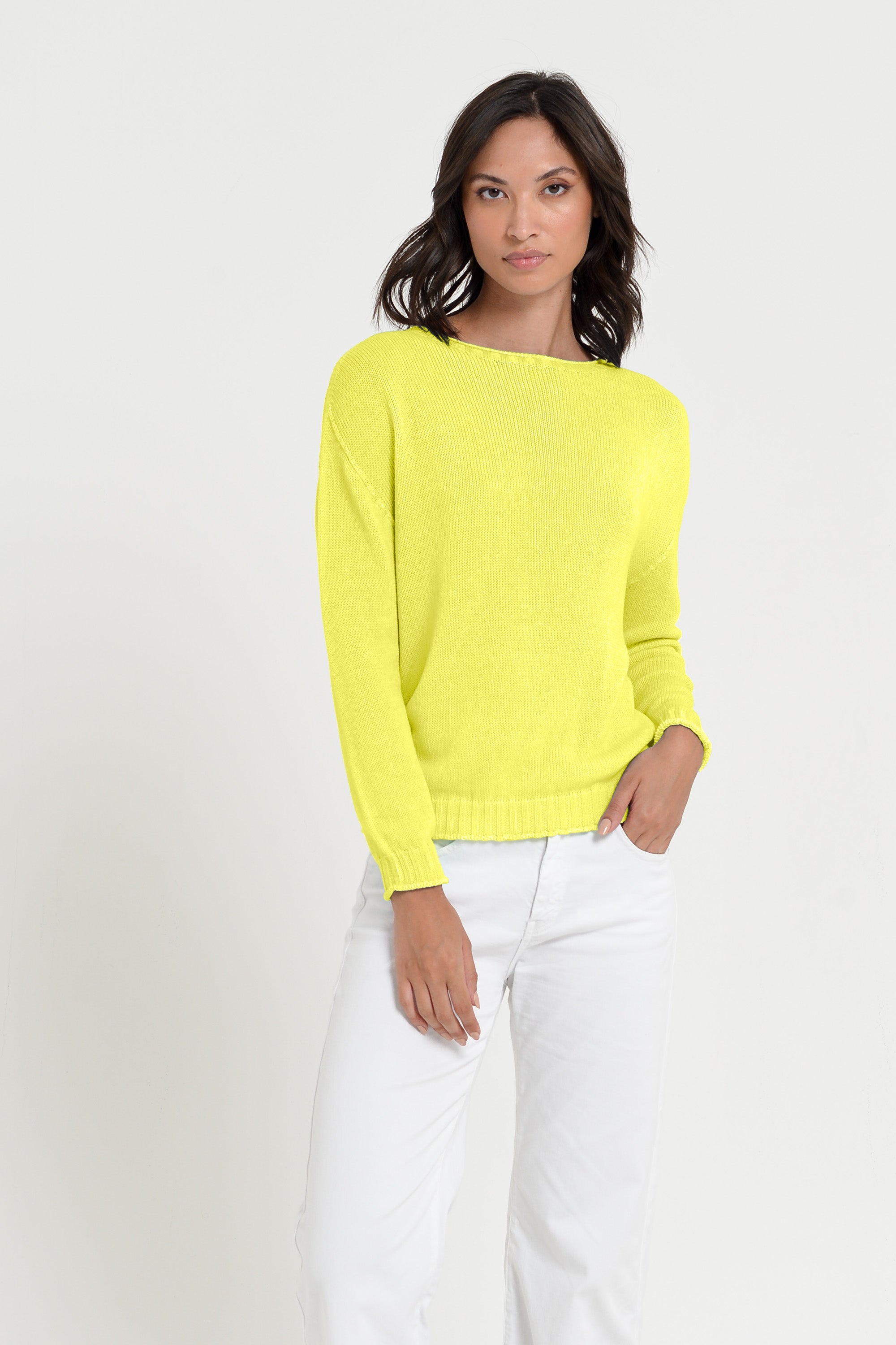 Vaze Knit - Women's Cotton Knit Sweater - Lime