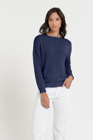 Vaze Knit - Women's Cotton Knit Sweater - Navy